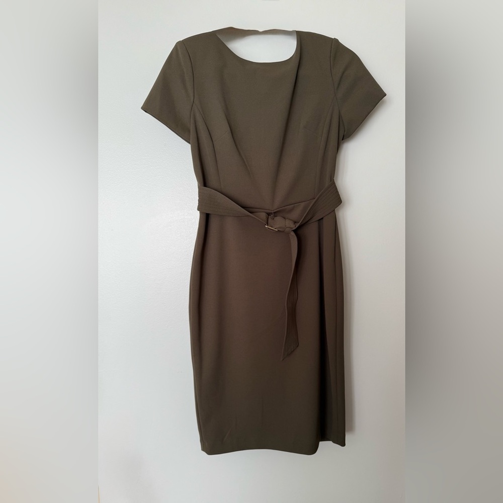 Calvin Klein Olive Belted Midi Dress